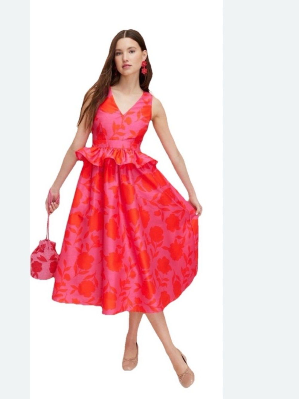 Kate Spade x Target Pink & Red Floral Peplum Fit-and-Flare Dress